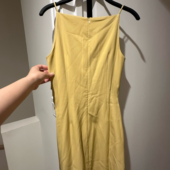 Elegant Yellow Draped Boat Neckline Midi Dress - Picture 8 of 10